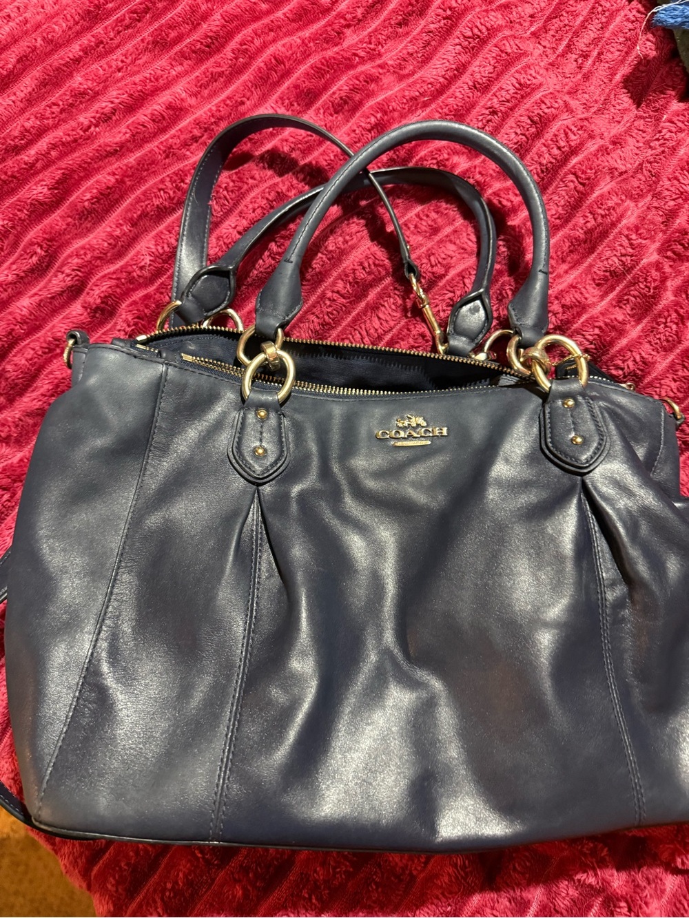 Coach Navy Leather Tote with Gold Hardware